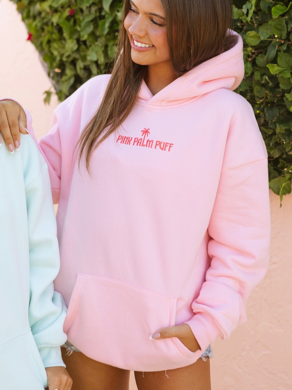 Pink Palm Puff Classic Puff Hoodie in Pink